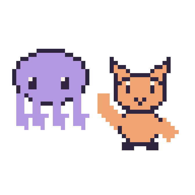 Modèle de pixel art Pieuvre et Chat qui fait coucou sur une grille de 48 par 48 cases