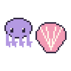 Pixel art Pieuvre et Coquillage, grille 48 × 48