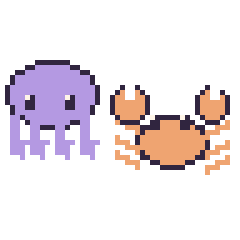 Pixel art Pieuvre et Crabe, grille 48 × 48