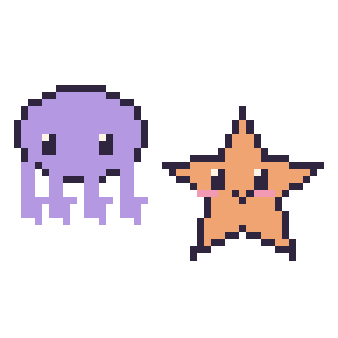 Modèle de pixel art Pieuvre et Étoile de mer sur une grille de 48 par 48 cases