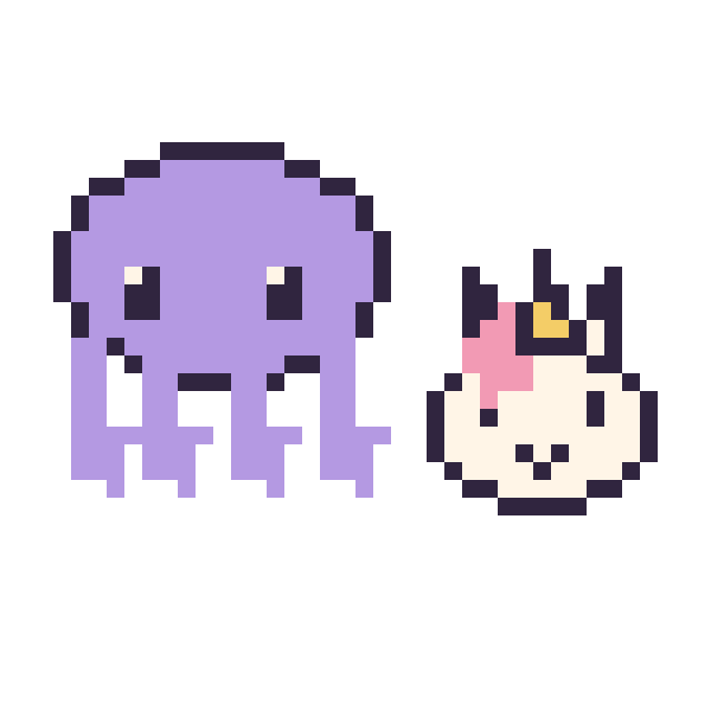 Modèle de pixel art Pieuvre et Licorne en portrait sur une grille de 40 par 40 cases