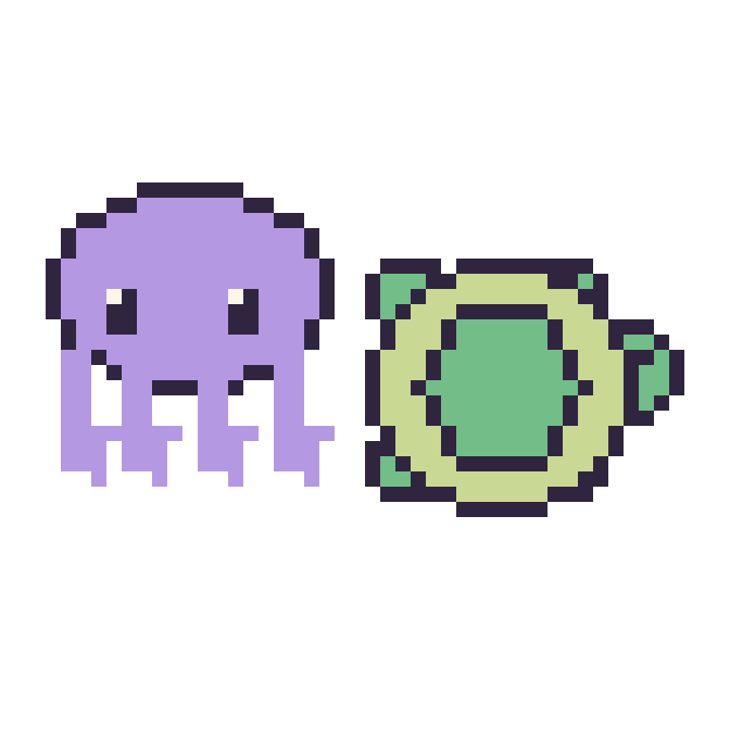 Modèle de pixel art Pieuvre et Tortue sur une grille de 48 par 48 cases