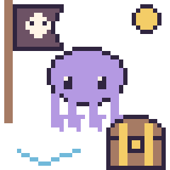Pixel art Pieuvre en aventure pirate, grille 40 × 40