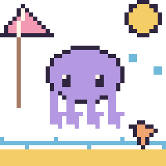 Pixel art Pieuvre à la plage, grille 40 × 40