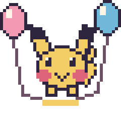 Pixel art Pikachu avec des ballons, grille 40 × 40