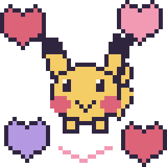 Pixel art Pikachu avec des cœurs, grille 40 × 40
