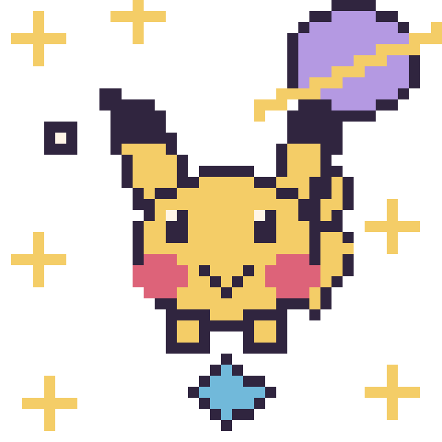 Modèle de pixel art Pikachu dans l’espace sur une grille de 40 par 40 cases