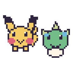 Pixel art Pikachu et Bulbizarre, grille 48 × 48