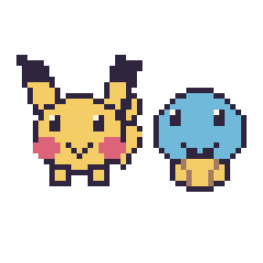 Pixel art Pikachu et Carapuce, grille 48 × 48