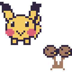 Pixel art Pikachu et Doduo mini, grille 40 × 40