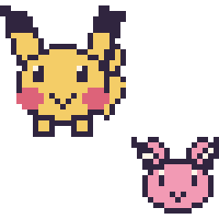 Pixel art Pikachu et Écrémeuh mini, grille 40 × 40