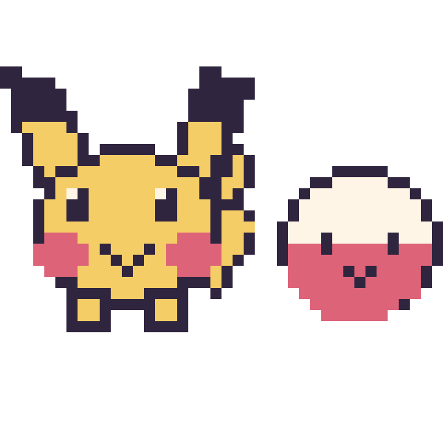 Modèle de pixel art Pikachu et Électrode mini sur une grille de 40 par 40 cases