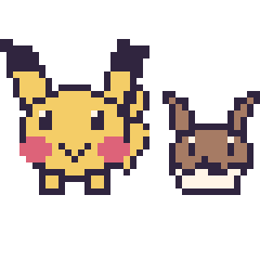 Pixel art Pikachu et Évoli mini, grille 40 × 40