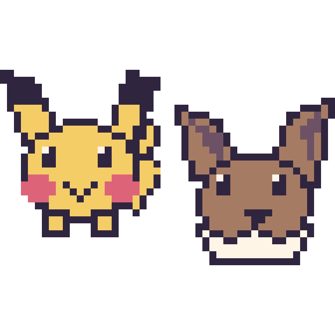 Modèle de pixel art Pikachu et Évoli sur une grille de 48 par 48 cases