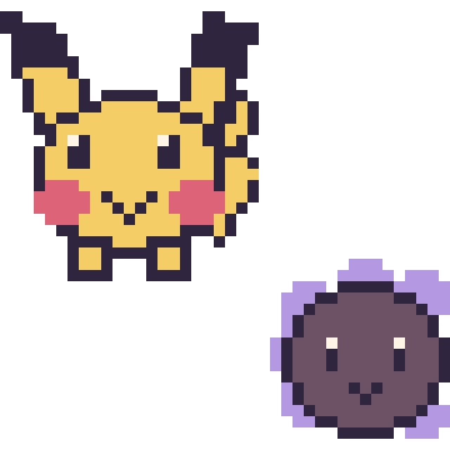 Modèle de pixel art Pikachu et Fantominus mini sur une grille de 40 par 40 cases