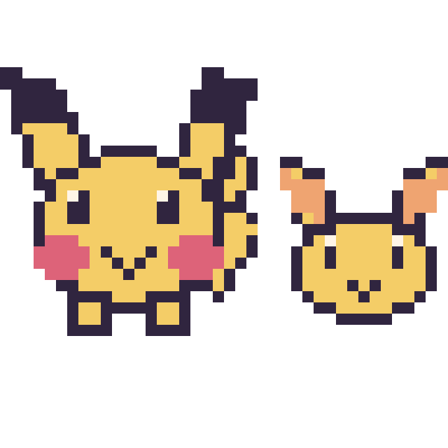 Modèle de pixel art Pikachu et Feunnec mini sur une grille de 40 par 40 cases