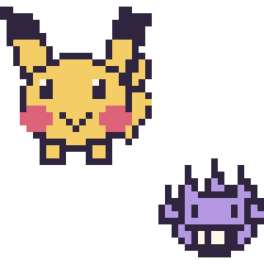 Pixel art Pikachu et Ectoplasma mini, grille 40 × 40