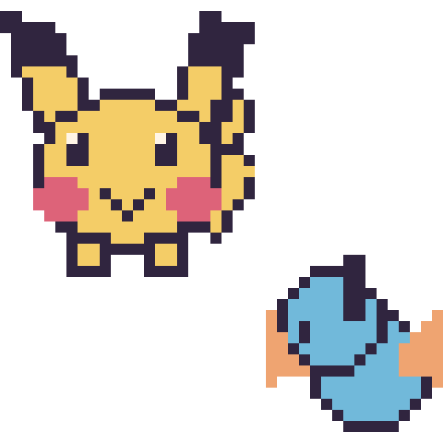 Modèle de pixel art Pikachu et Gobou mini sur une grille de 40 par 40 cases