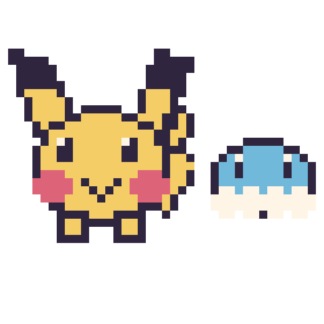 Modèle de pixel art Pikachu et Grenousse mini sur une grille de 40 par 40 cases