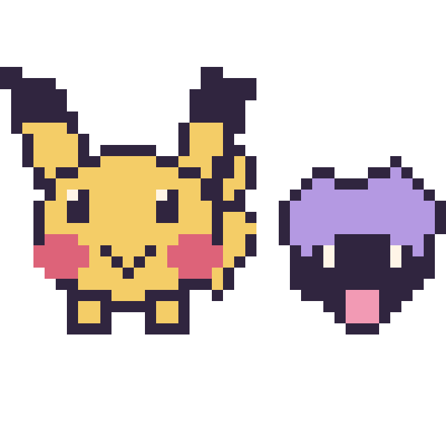 Modèle de pixel art Pikachu et Kokiyas mini sur une grille de 40 par 40 cases