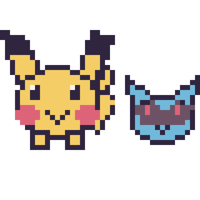 Modèle de pixel art Pikachu et Lucario mini sur une grille de 40 par 40 cases