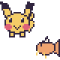 Pixel art Pikachu et Magicarpe mini, grille 40 × 40