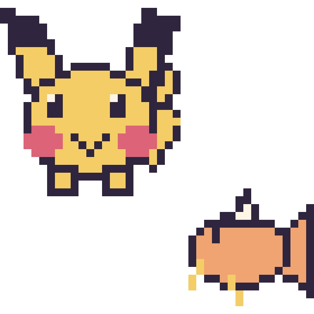 Modèle de pixel art Pikachu et Magicarpe mini sur une grille de 40 par 40 cases