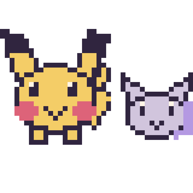 Modèle de pixel art Pikachu et Mewtwo mini sur une grille de 40 par 40 cases