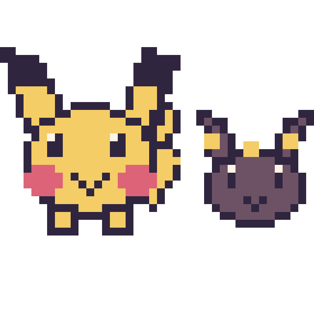 Modèle de pixel art Pikachu et Noctali mini sur une grille de 40 par 40 cases
