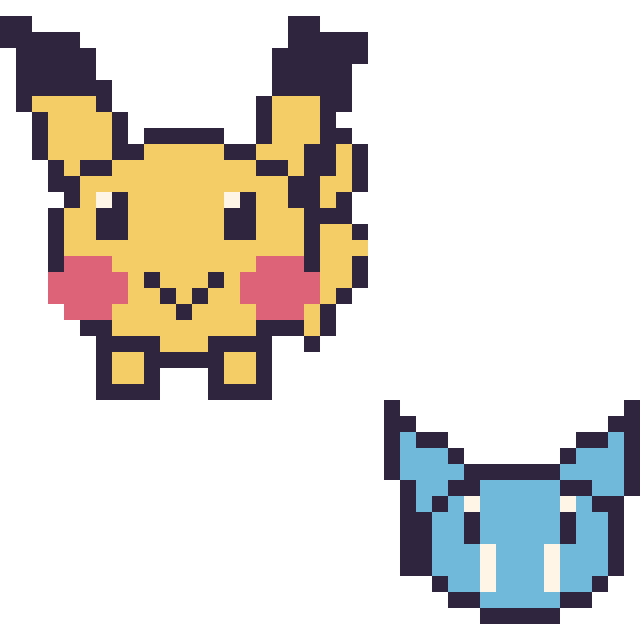 Modèle de pixel art Pikachu et Nosferapti mini sur une grille de 40 par 40 cases