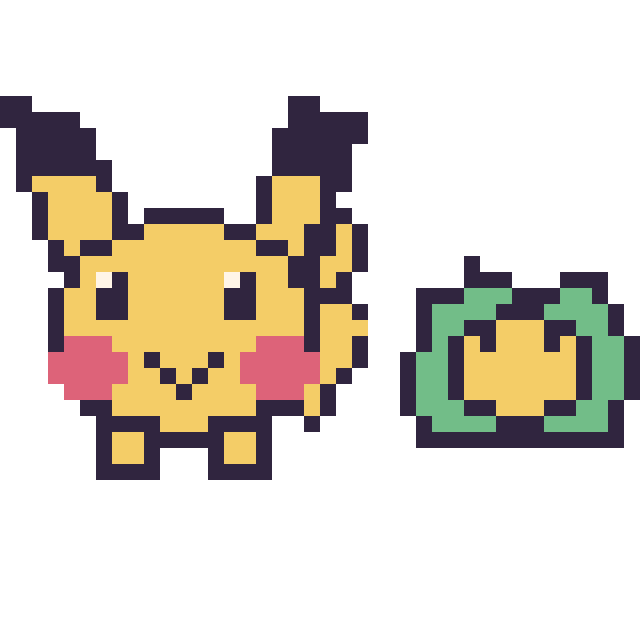 Modèle de pixel art Pikachu et Nucléos mini sur une grille de 40 par 40 cases
