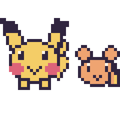 Pixel art Pikachu et Ouisticram mini, grille 40 × 40
