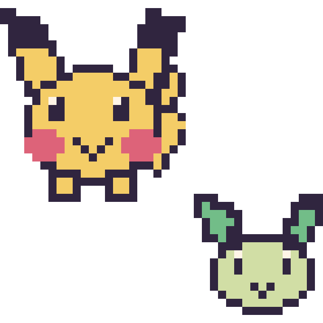 Modèle de pixel art Pikachu et Phyllali mini sur une grille de 40 par 40 cases