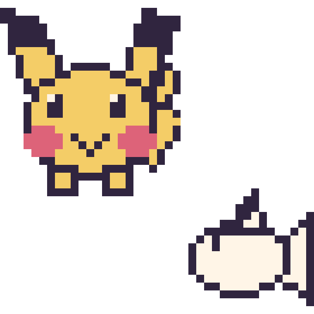 Modèle de pixel art Pikachu et Poissirène mini sur une grille de 40 par 40 cases