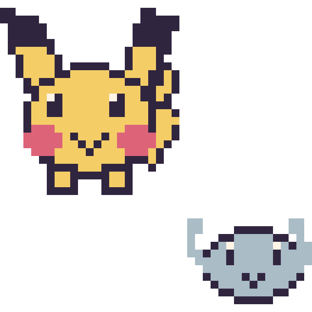Modèle de pixel art Pikachu et Racaillou mini sur une grille de 40 par 40 cases