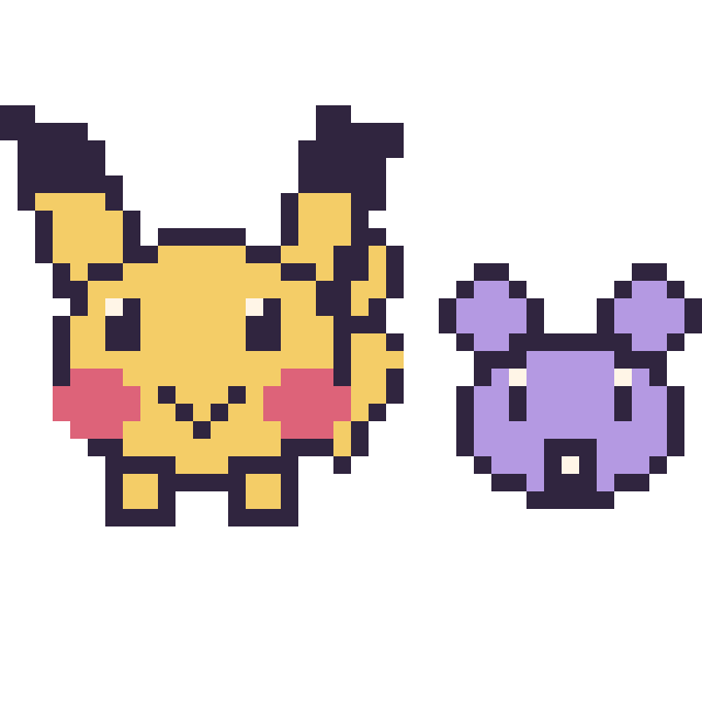 Modèle de pixel art Pikachu et Rattata mini sur une grille de 40 par 40 cases