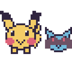 Pixel art Pikachu et Riolu mini, grille 40 × 40