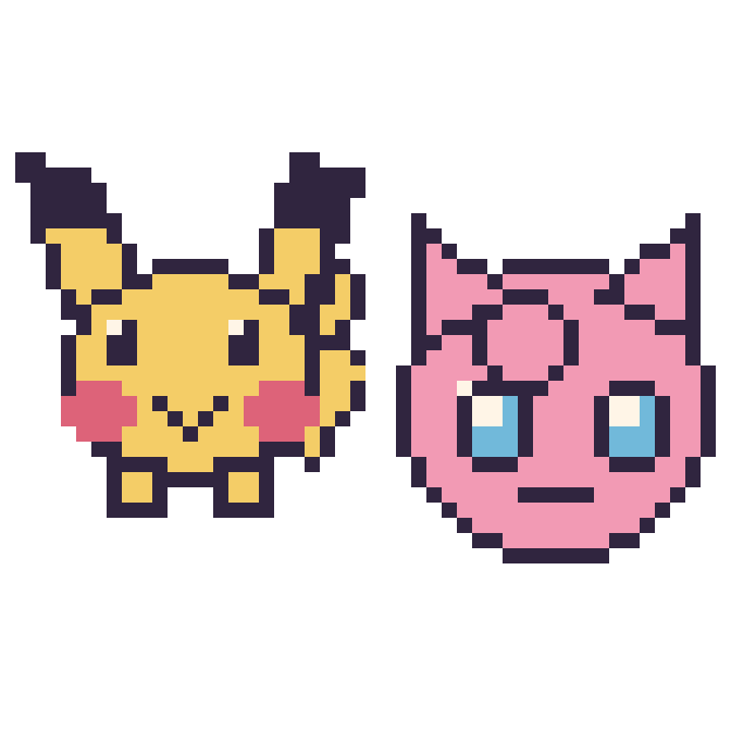 Modèle de pixel art Pikachu et Rondoudou sur une grille de 48 par 48 cases
