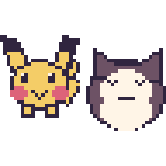 Pixel art Pikachu et Ronflex, grille 48 × 48