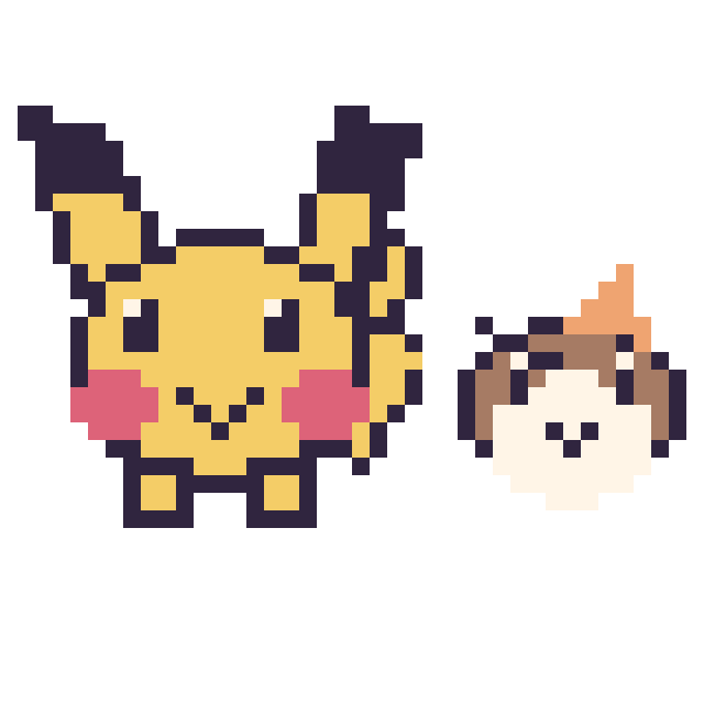 Modèle de pixel art Pikachu et Roucool mini sur une grille de 40 par 40 cases