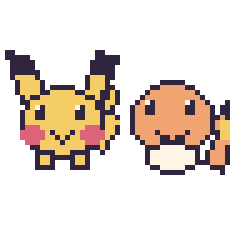 Pixel art Pikachu et Salamèche, grille 48 × 48