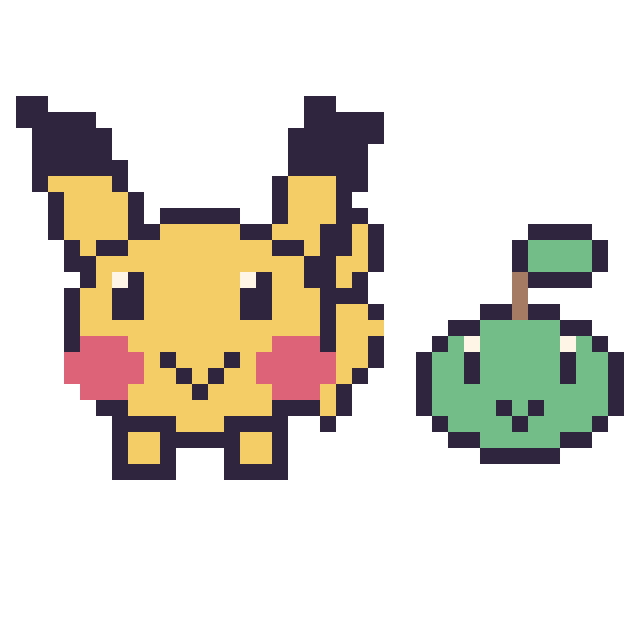 Modèle de pixel art Pikachu et Tortipouss mini sur une grille de 40 par 40 cases