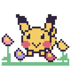 Pixel art Pikachu dans le jardin, grille 40 × 40