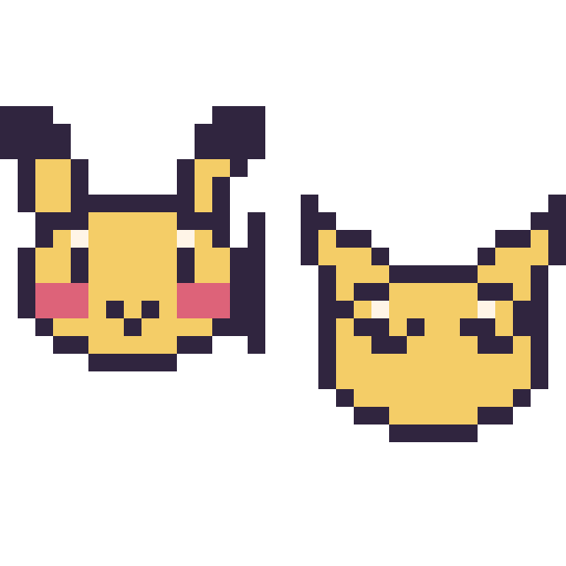 Modèle de pixel art Pikachu mini et Abra mini sur une grille de 32 par 32 cases