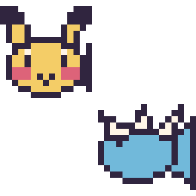 Modèle de pixel art Pikachu mini et Aquali mini sur une grille de 32 par 32 cases