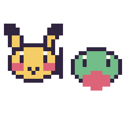 Pixel art Pikachu mini et Arcko mini, grille 32 × 32
