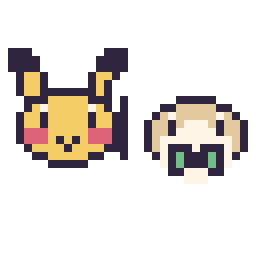 Pixel art Pikachu mini et Brindibou mini, grille 32 × 32