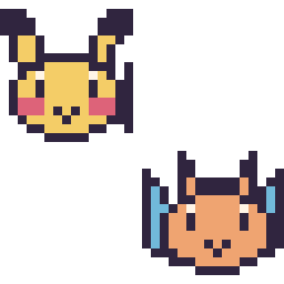 Pixel art Pikachu mini et Dracaufeu mini, grille 32 × 32