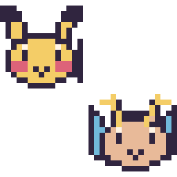 Pixel art Pikachu mini et Dracolosse mini, grille 32 × 32