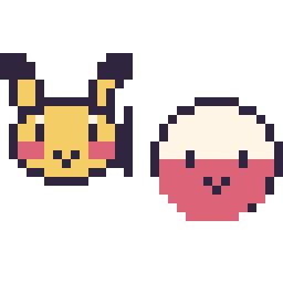 Pixel art Pikachu mini et Électrode mini, grille 32 × 32